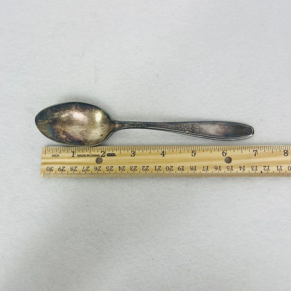 Vintage Silver Plated Teaspoon Floral Relief Pattern Tarnished Antique 6 Inch